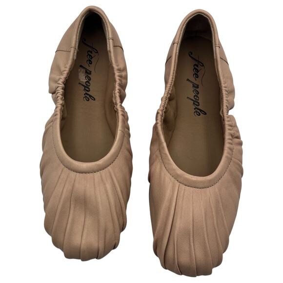 Free People Cara Ruched Pleated Slip On Leather Ballet Flats Shoes Pink Size 6.5 - Picture 1 of 8